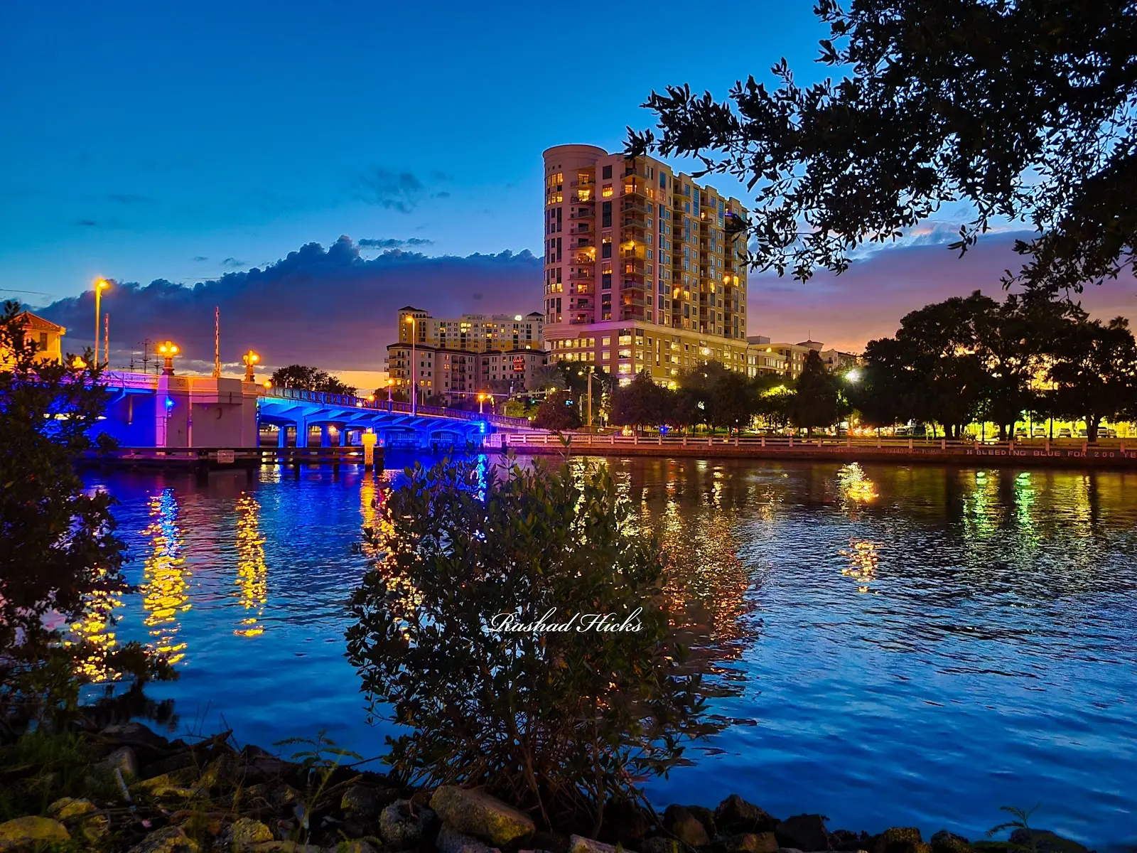 Tampa Florida waterfront skyline view at sunset